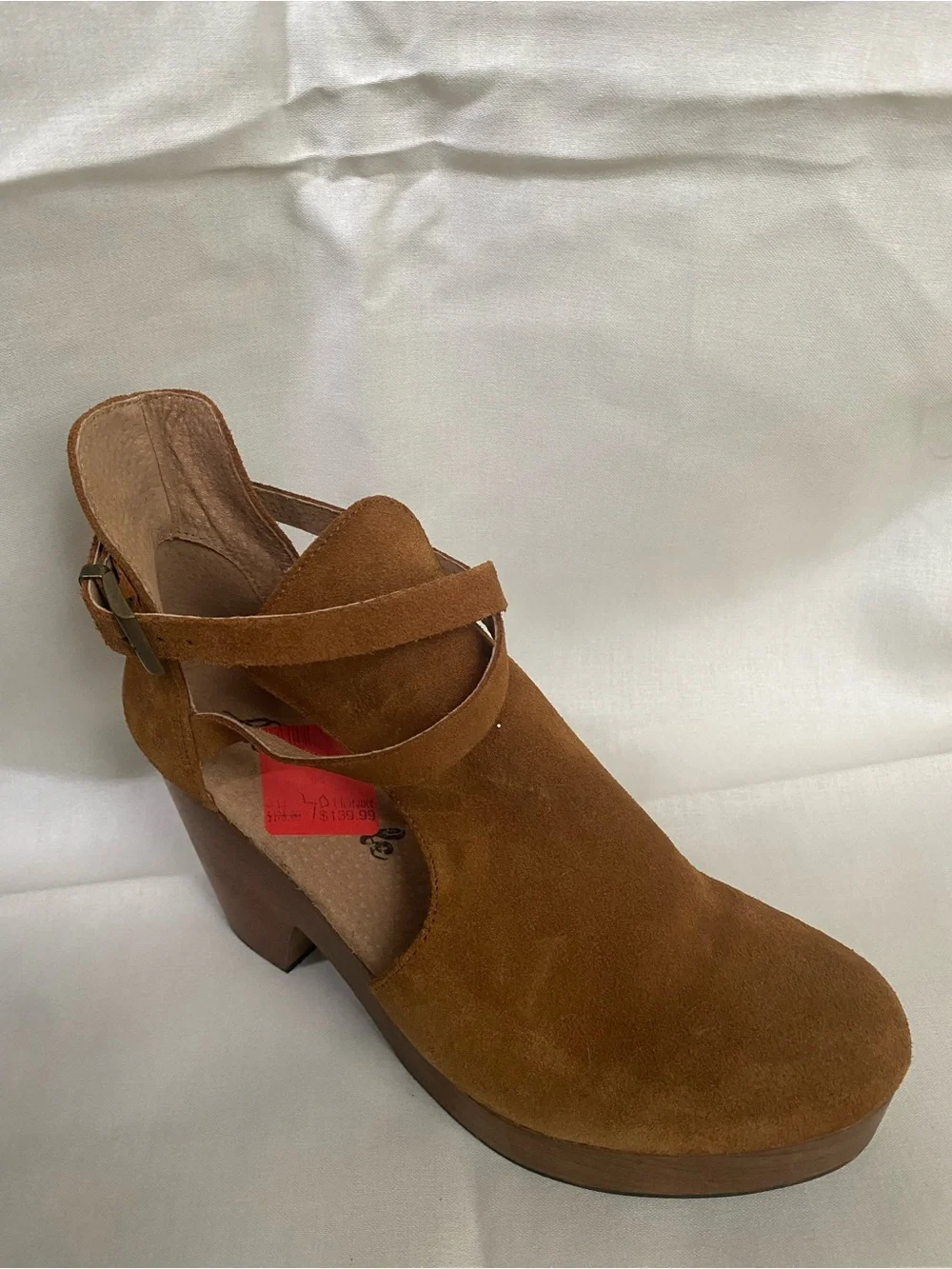 Free People Cedar Clogs Brown Suede Wooden Heel w/ Ankle Strap - Picture 4 of 8